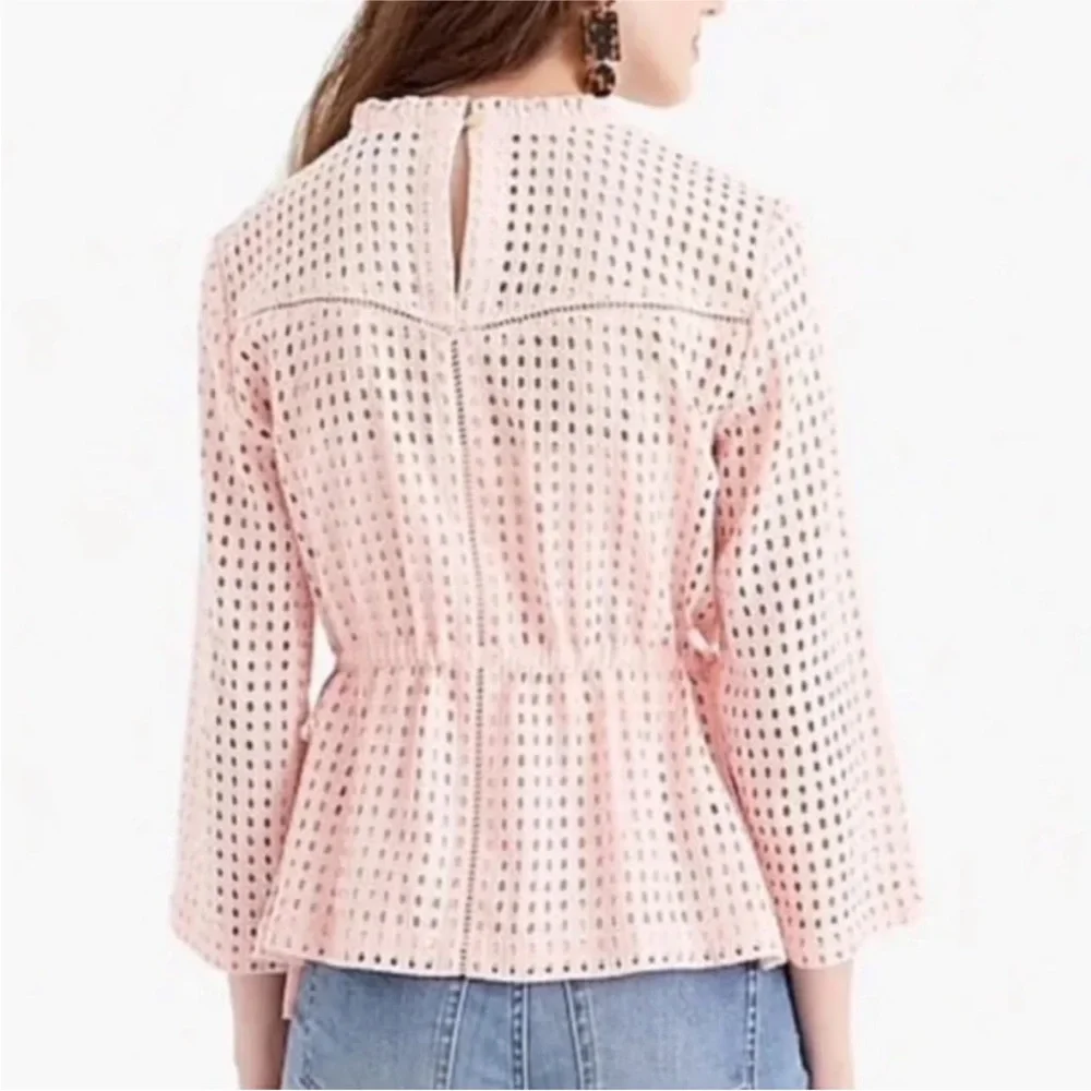 XS 00 Pink Eyelet Peplum Blouse with cinch adjustable peplum waist - Picture 2 of 11